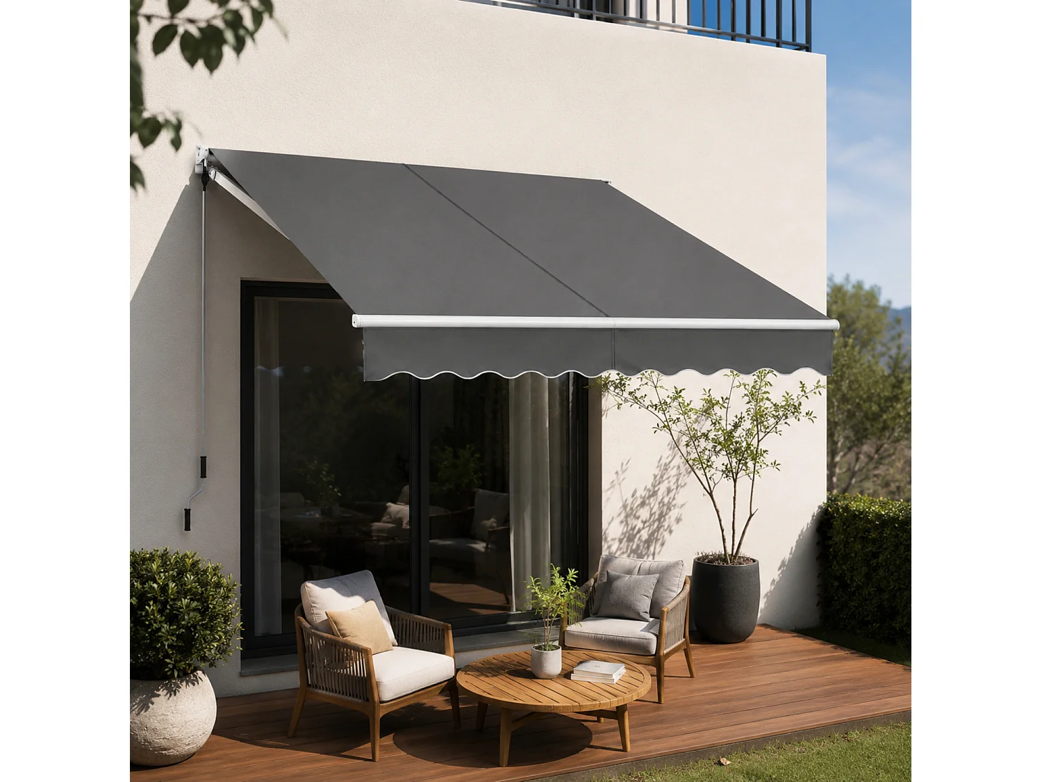 Tenda Da Sole A Manovella Con Inclinazione Regolabile Struttura In Alluminio Rinforzato Design Moderno Per Balcone Terrazza Veranda Giardino 295x250 Cm Grigio Scuro