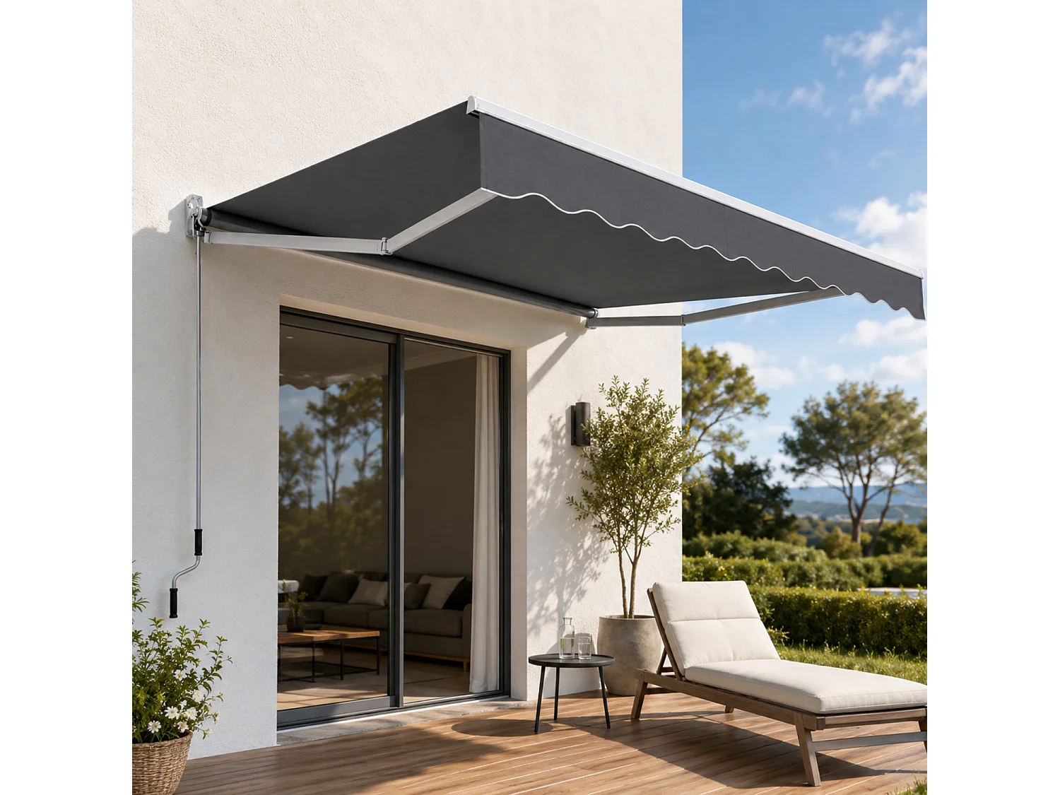 Tenda Da Sole A Manovella Con Inclinazione Regolabile Struttura In Alluminio Rinforzato Design Moderno Per Balcone Terrazza Veranda Giardino 295x250 Cm Grigio Scuro