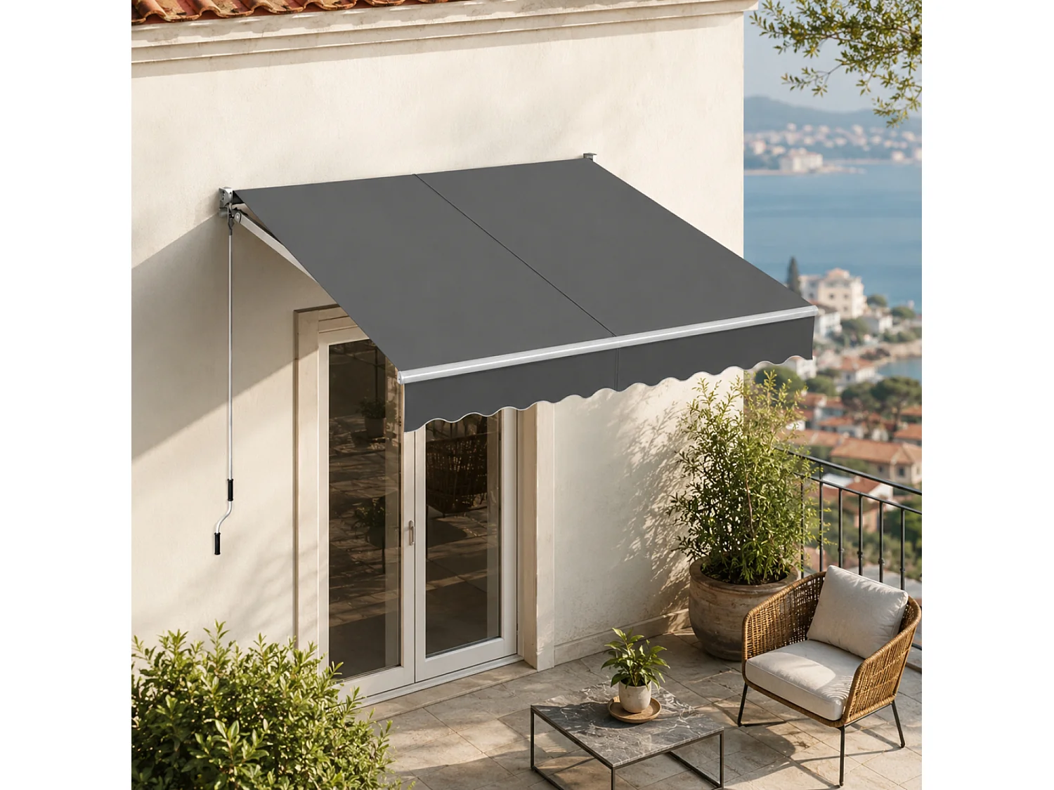 Tenda Da Sole A Manovella Con Inclinazione Regolabile Struttura In Alluminio Rinforzato Design Moderno Per Balcone Terrazza Veranda Giardino 295x250 Cm Grigio Scuro