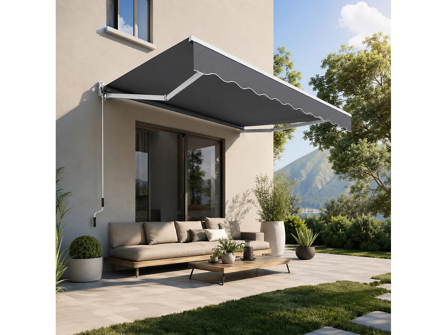 Tenda Da Sole A Manovella Con Inclinazione Regolabile Struttura In Alluminio Rinforzato Design Moderno Per Balcone Terrazza Veranda Giardino 295x250 Cm Grigio Scuro