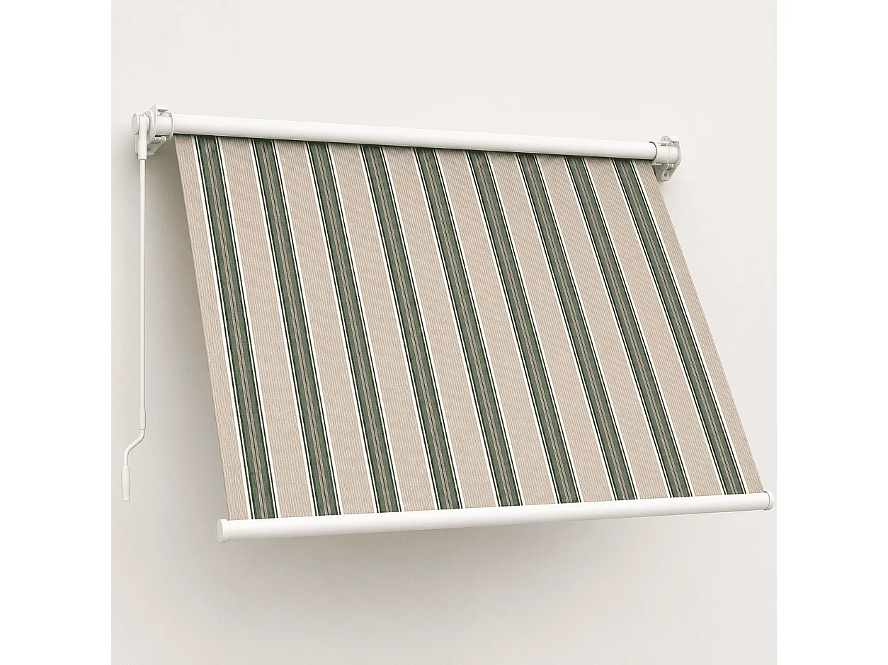 Tenda Da Sole Con Manovella Struttura In Alluminio Tessuto In Poliestere 280G Protezione Solare Per Balcone Terrazza E Spazi Esterni 295x250x50 Cm Beige E Verde