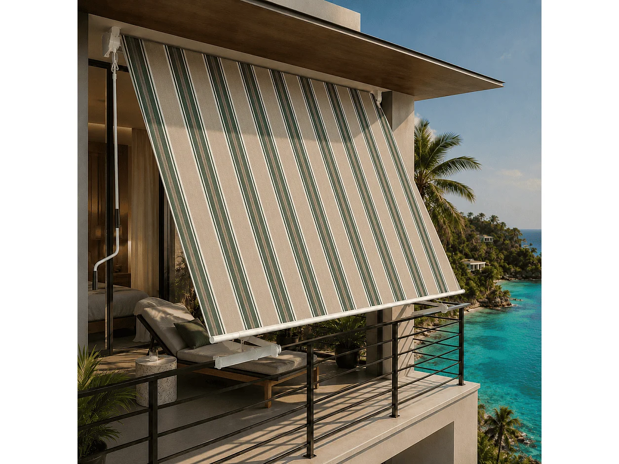 Tenda Da Sole Con Manovella Struttura In Alluminio Tessuto In Poliestere 280G Protezione Solare Per Balcone Terrazza E Spazi Esterni 295x250x50 Cm Beige E Verde