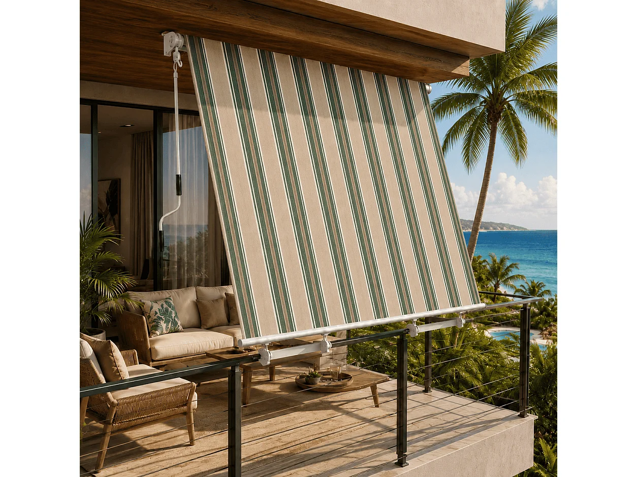 Tenda Da Sole Con Manovella Struttura In Alluminio Tessuto In Poliestere 280G Protezione Solare Per Balcone Terrazza E Spazi Esterni 295x250x50 Cm Beige E Verde