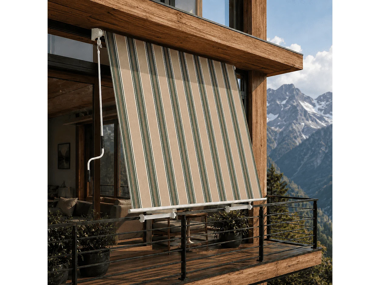 Tenda Da Sole Con Manovella Struttura In Alluminio Tessuto In Poliestere 280G Protezione Solare Per Balcone Terrazza E Spazi Esterni 295x250x50 Cm Beige E Verde