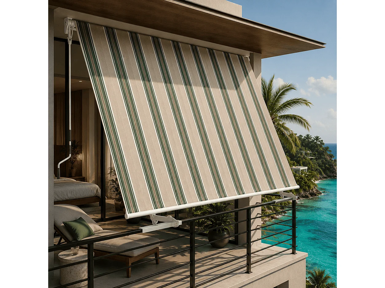 Tenda Da Sole Con Manovella Struttura In Alluminio Tessuto In Poliestere 280G Protezione Solare Per Balcone Terrazza E Spazi Esterni 295x250x50 Cm Beige E Verde