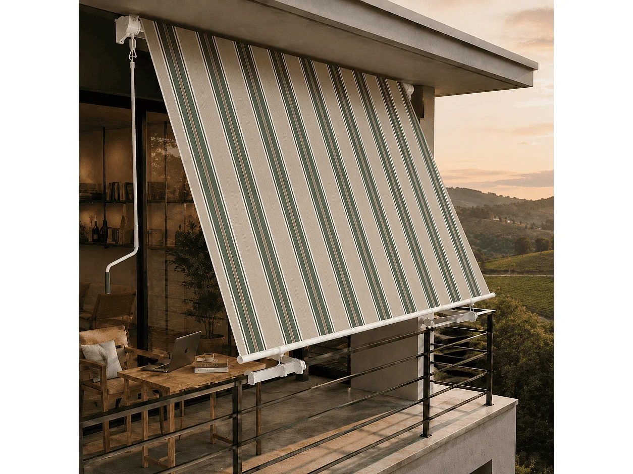 Tenda Da Sole Con Manovella Struttura In Alluminio Tessuto In Poliestere 280G Protezione Solare Per Balcone Terrazza E Spazi Esterni 295x250x50 Cm Beige E Verde