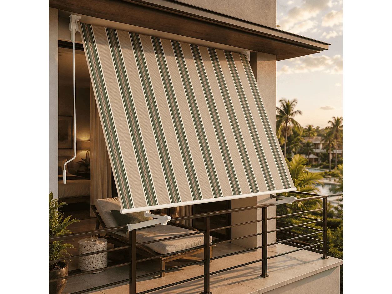 Tenda Da Sole Con Manovella Struttura In Alluminio Tessuto In Poliestere 280G Protezione Solare Per Balcone Terrazza E Spazi Esterni 295x250x50 Cm Beige E Verde