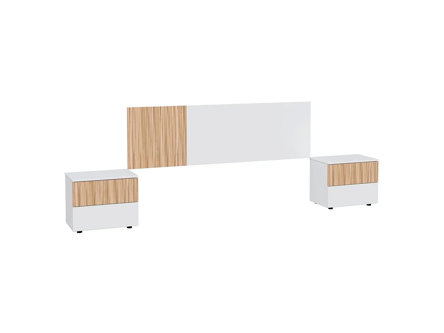 Testiera Letto Matrimoniale Da 160 Cm Completa Di Due Comodini A Due Cassetti Set Per Camera Moderna Con Fissaggio A Parete Bianco E Legno Naturale