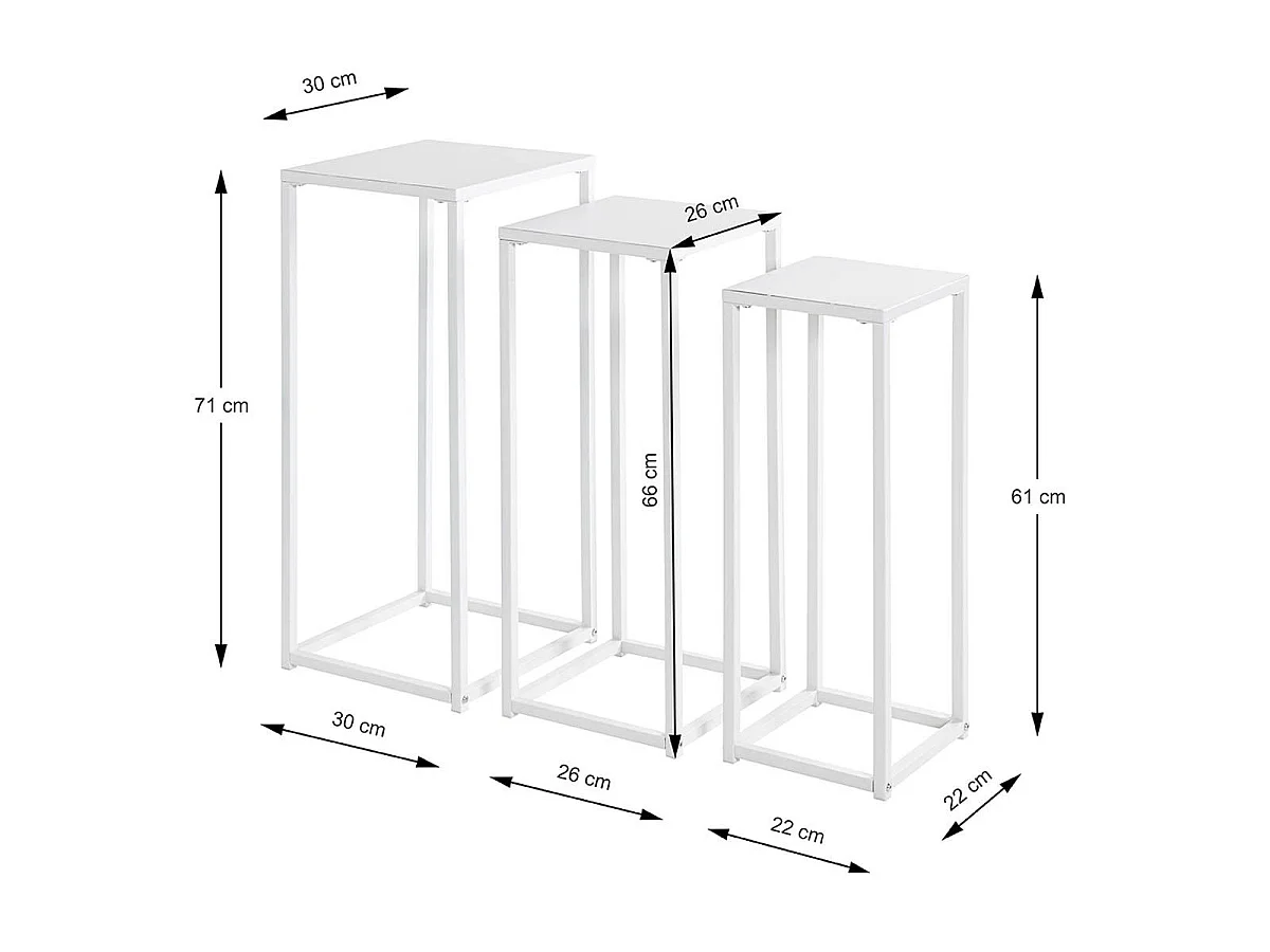Lot de 3 Sellettes en Métal "Cromano" 71cm Blanc