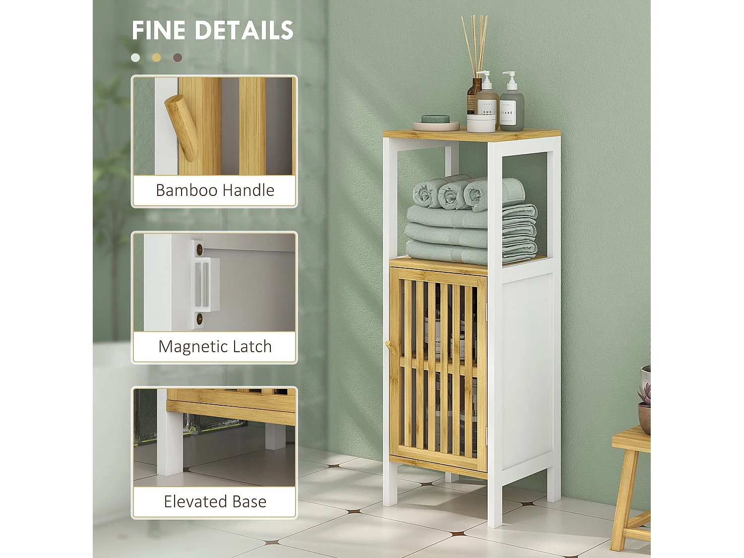 Liba Retro Bamboo Blend Bathroom Cabinet with Cut Out Detail