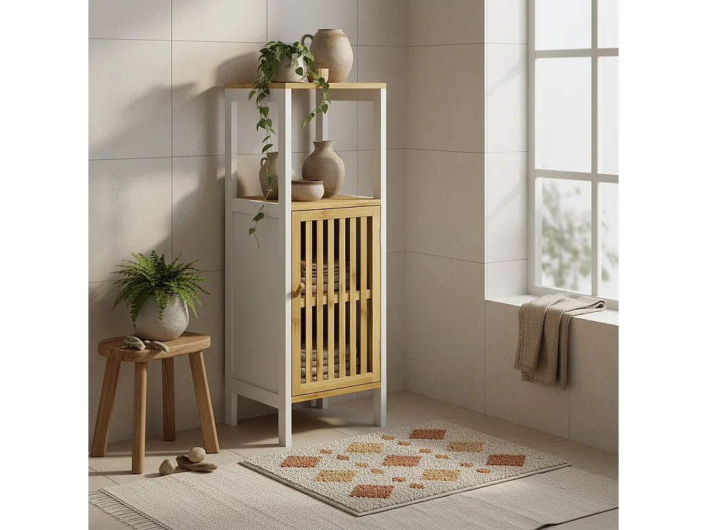 Liba Retro Bamboo Blend Bathroom Cabinet with Cut Out Detail