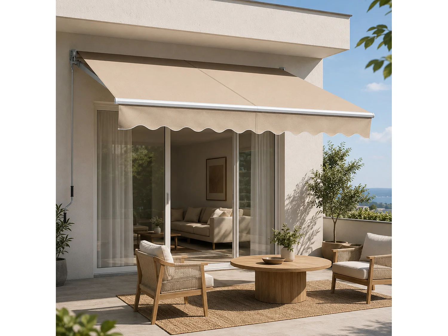 Tenda Da Sole A Manovella Con Inclinazione Regolabile Struttura In Alluminio Resistente Design Moderno Per Balcone Terrazza Veranda Giardino 295x250 Cm Beige
