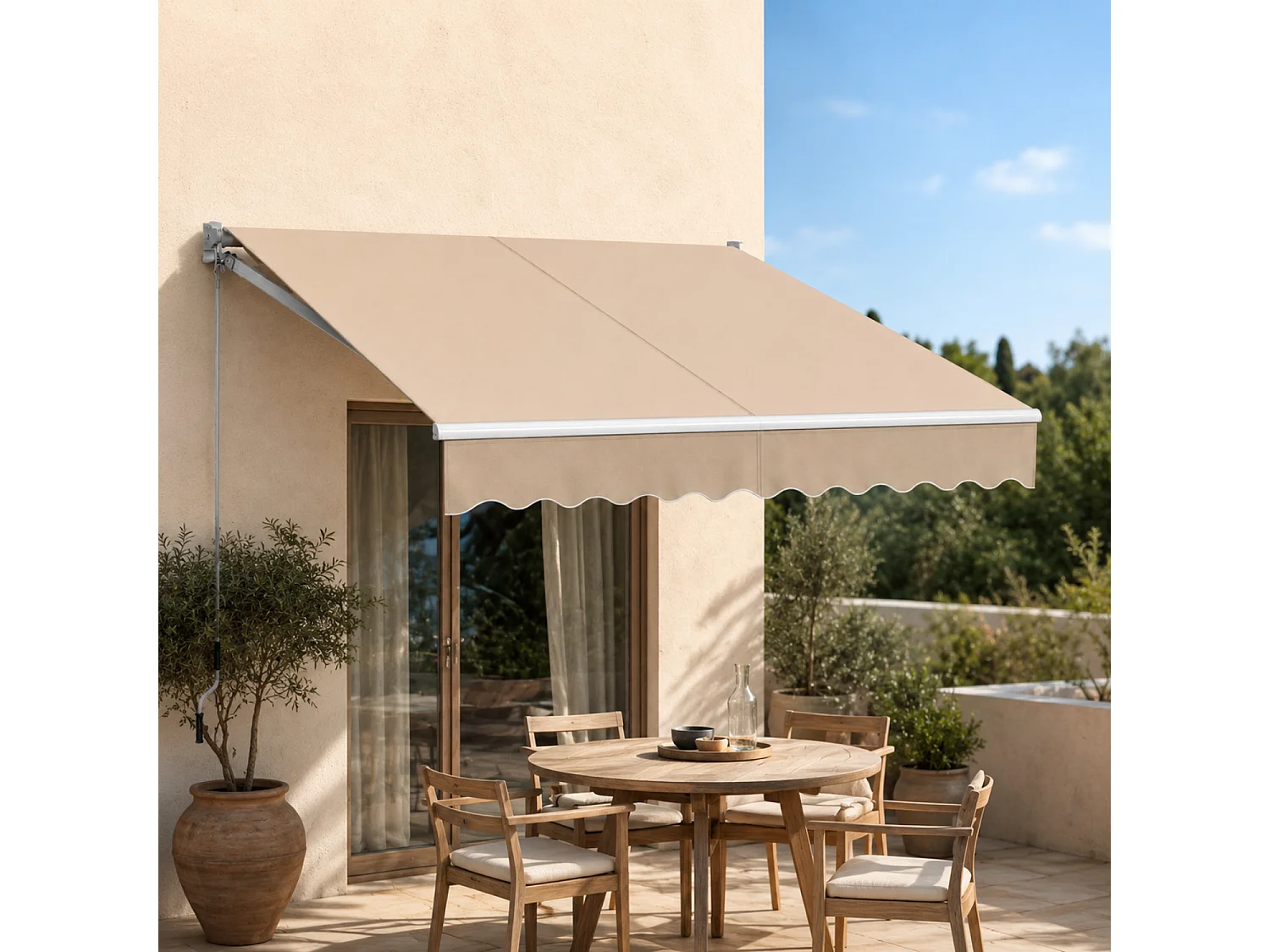 Tenda Da Sole A Manovella Con Inclinazione Regolabile Struttura In Alluminio Resistente Design Moderno Per Balcone Terrazza Veranda Giardino 295x250 Cm Beige