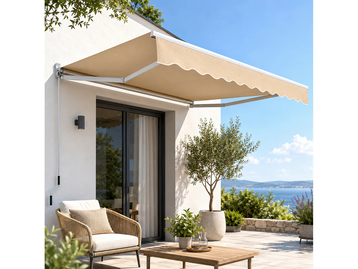 Tenda Da Sole A Manovella Con Inclinazione Regolabile Struttura In Alluminio Resistente Design Moderno Per Balcone Terrazza Veranda Giardino 295x250 Cm Beige