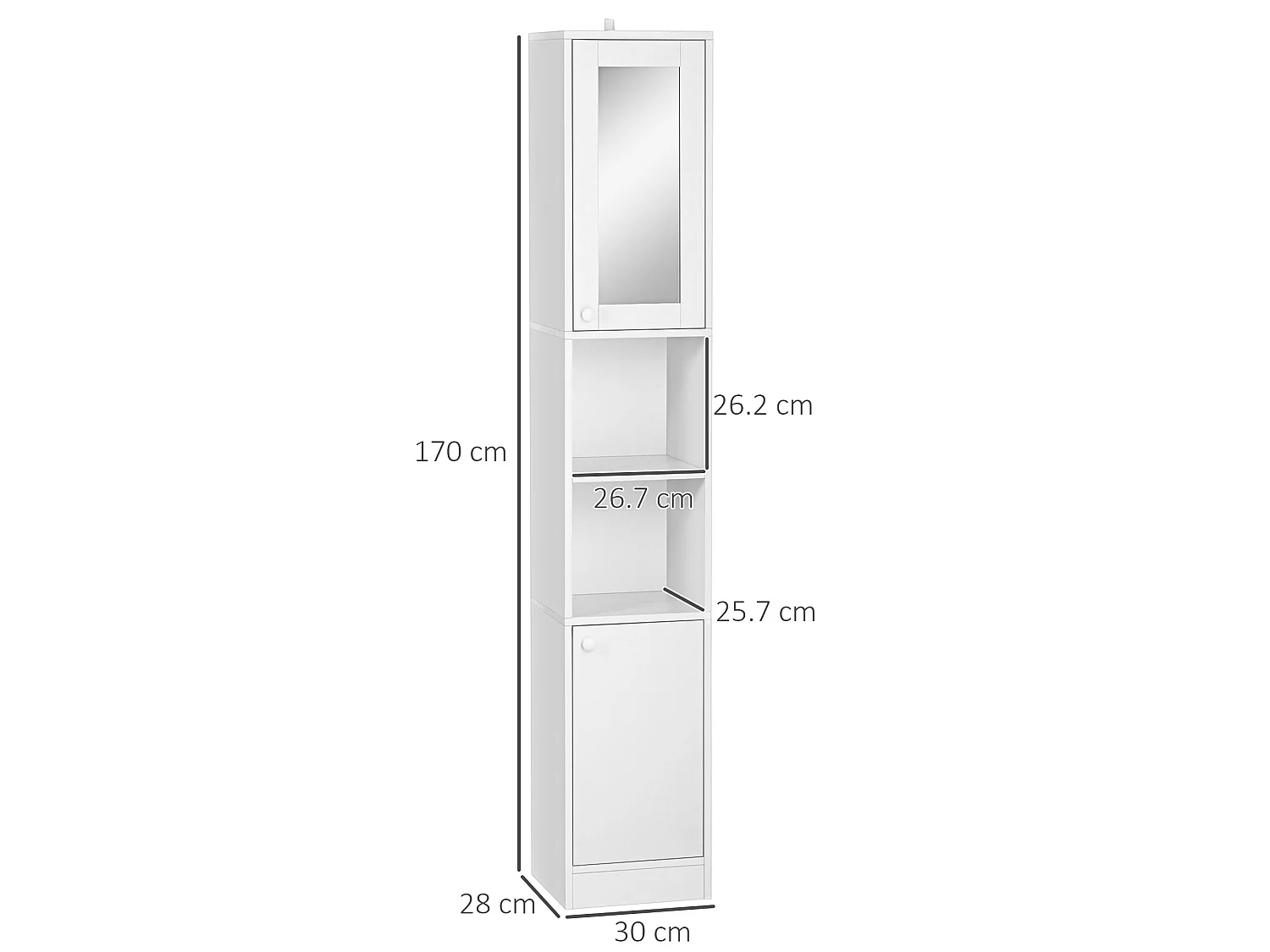 Marila 170cm Narrow Tall Bathroom Cabinet White Mirrored Door Adjustable Shelves Double Cupboards