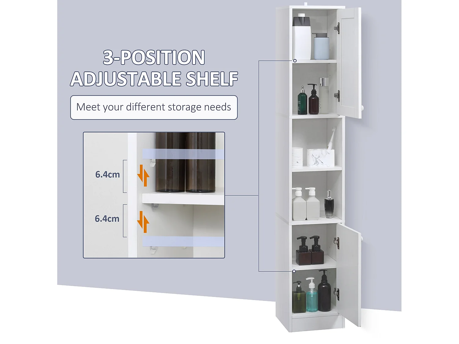 Marila 170cm Narrow Tall Bathroom Cabinet White Mirrored Door Adjustable Shelves Double Cupboards