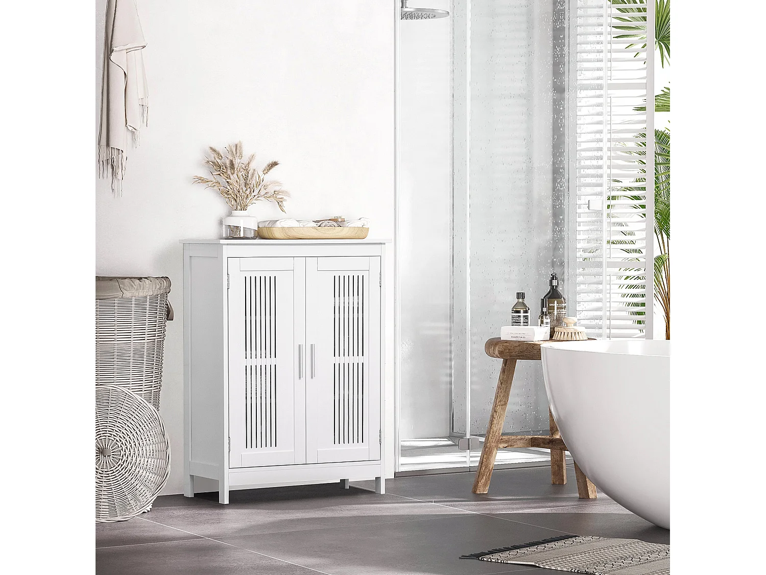 Lumatte Modern White Bathroom Floor Storage Cabinet 60x80x30cm