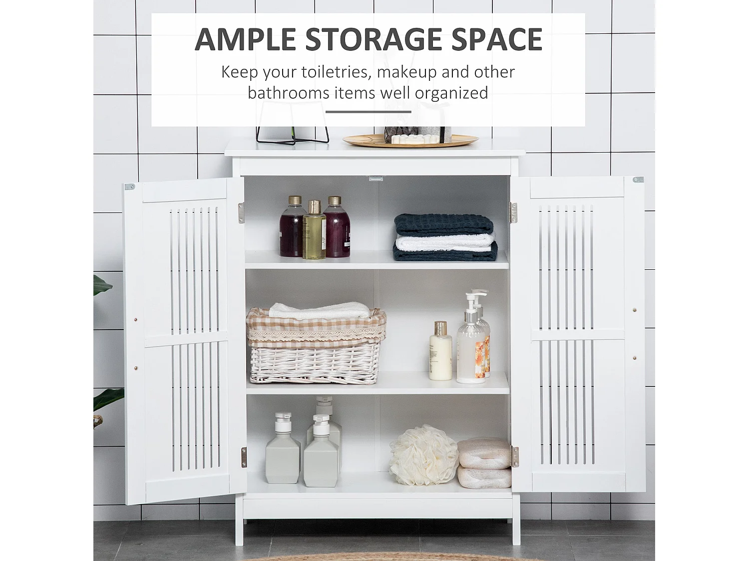 Lumatte Modern White Bathroom Floor Storage Cabinet 60x80x30cm