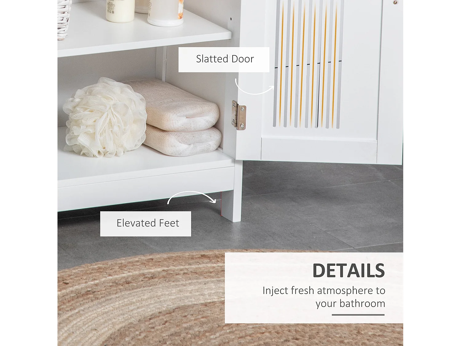 Lumatte Modern White Bathroom Floor Storage Cabinet 60x80x30cm