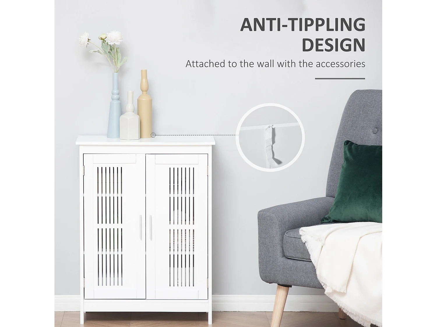 Lumatte Modern White Bathroom Floor Storage Cabinet 60x80x30cm