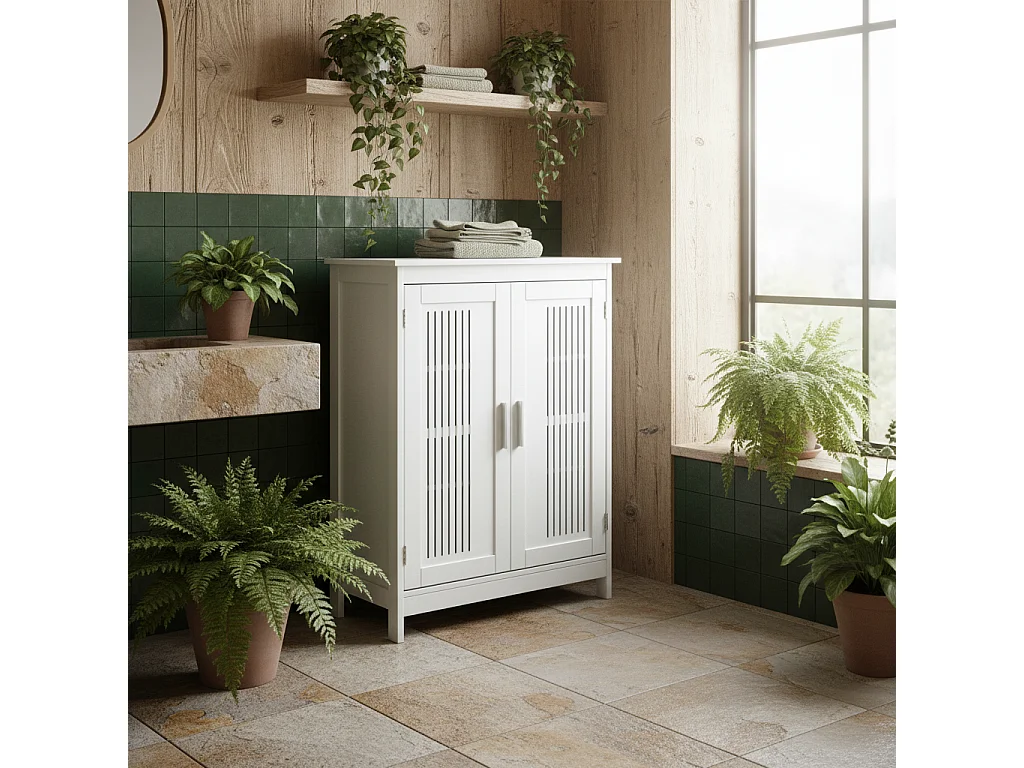 Lumatte Modern White Bathroom Floor Storage Cabinet 60x80x30cm