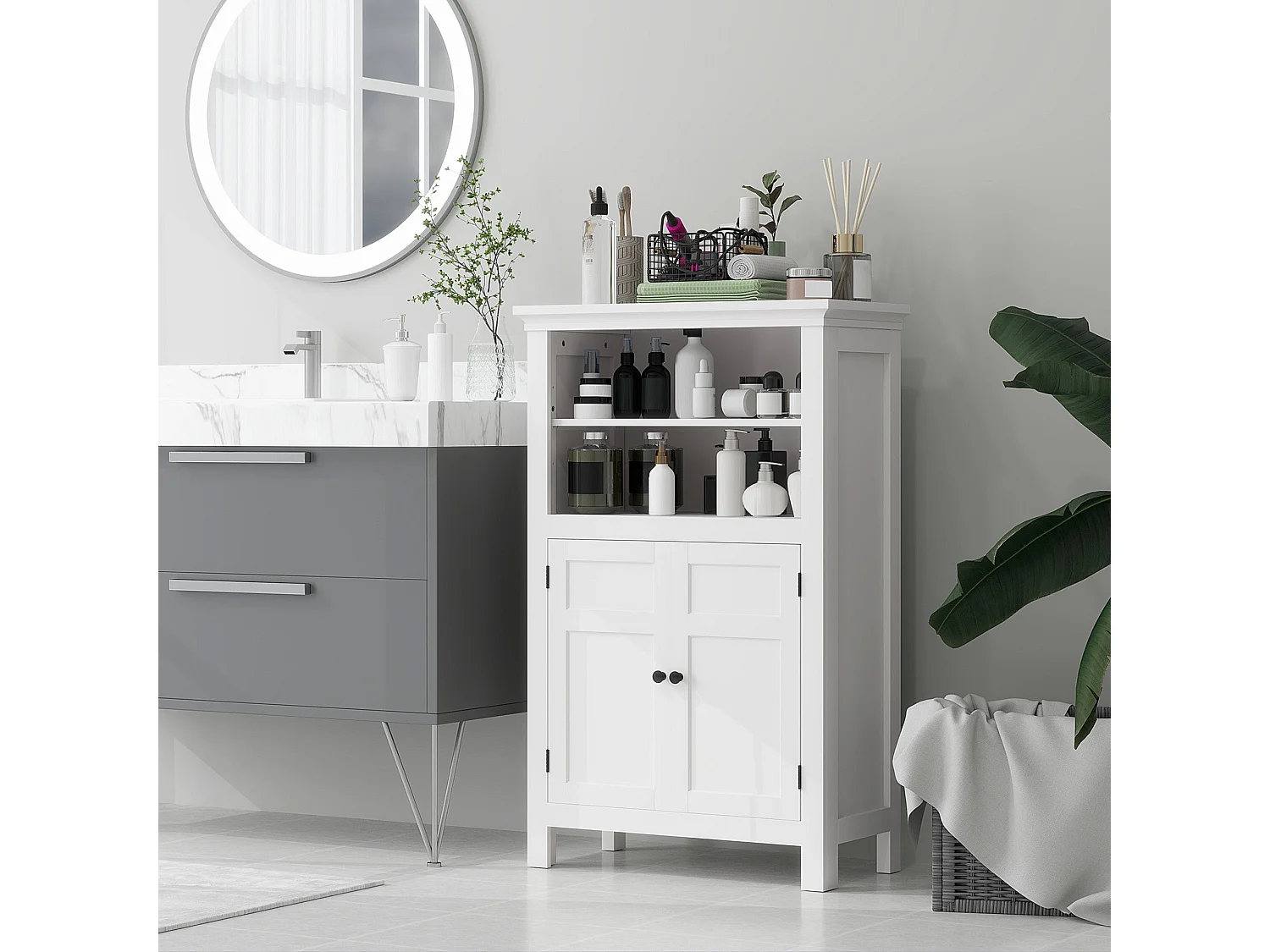 Nore Modern White Bathroom Cabinet 60x30x95cm