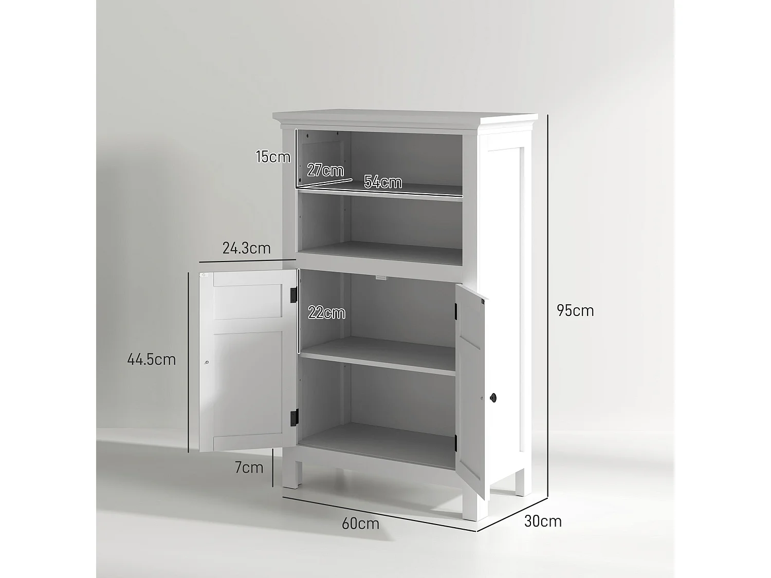 Nore Modern White Bathroom Cabinet 60x30x95cm
