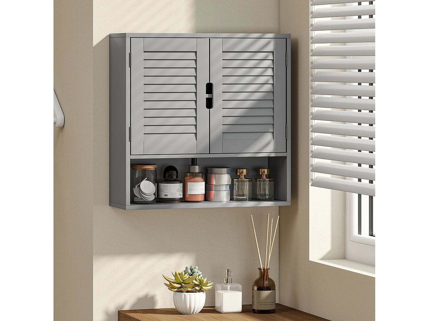 Zilikane Wall Mounted Bathroom Cabinet Grey 60 x 20 x 60cm