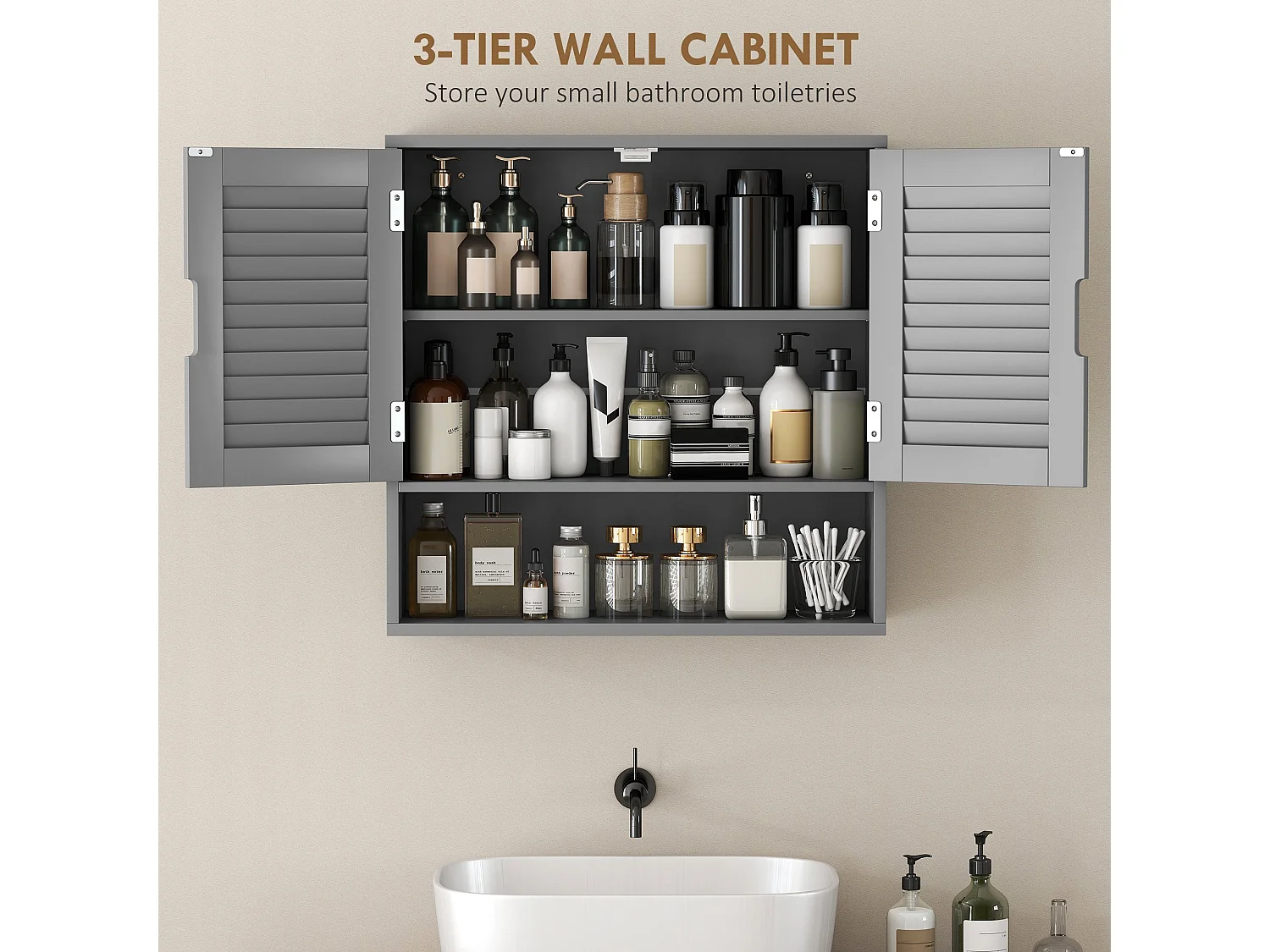 Zilikane Wall Mounted Bathroom Cabinet Grey 60 x 20 x 60cm