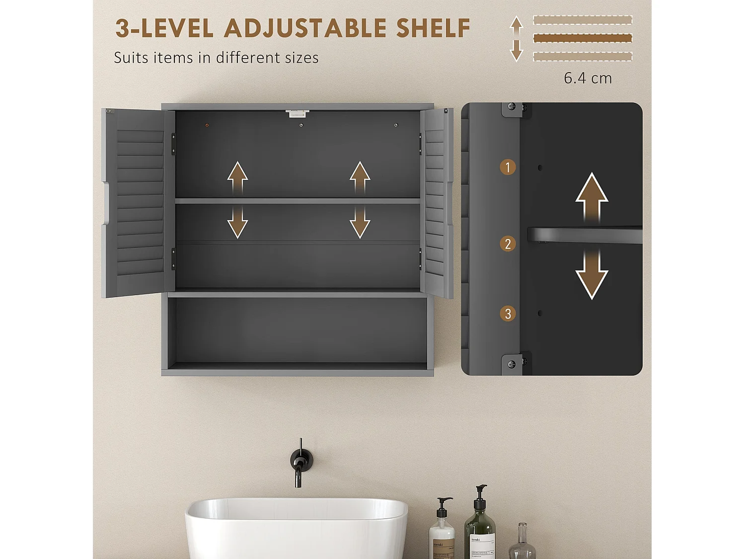 Zilikane Wall Mounted Bathroom Cabinet Grey 60 x 20 x 60cm