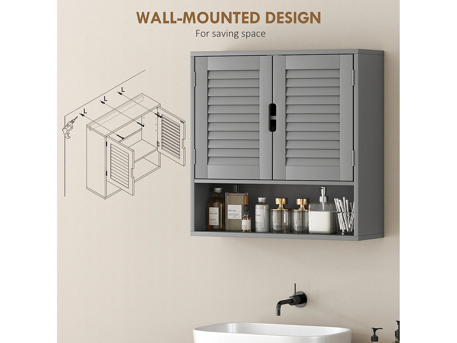 Zilikane Wall Mounted Bathroom Cabinet Grey 60 x 20 x 60cm