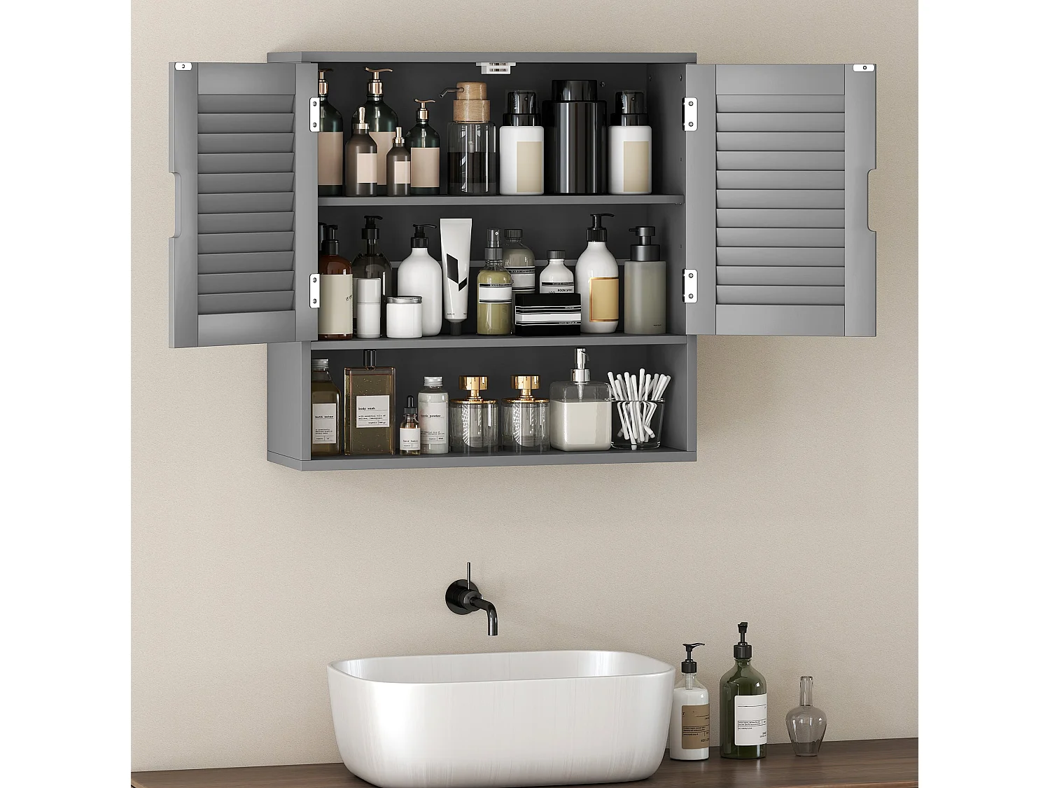 Zilikane Wall Mounted Bathroom Cabinet Grey 60 x 20 x 60cm