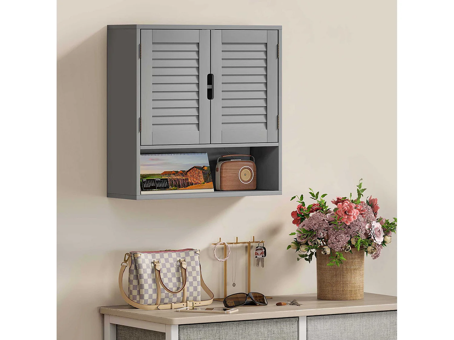 Zilikane Wall Mounted Bathroom Cabinet Grey 60 x 20 x 60cm