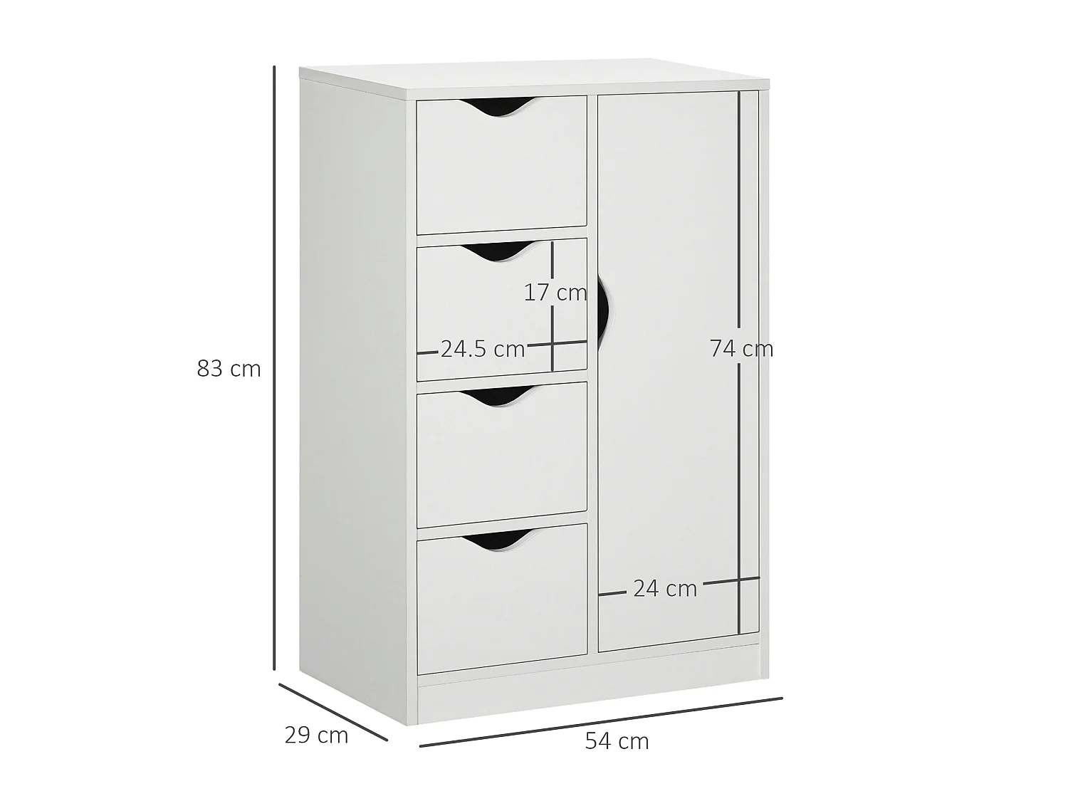 Sopake White Freestanding Storage Cabinet with 4 Drawers and Lower Cupboard