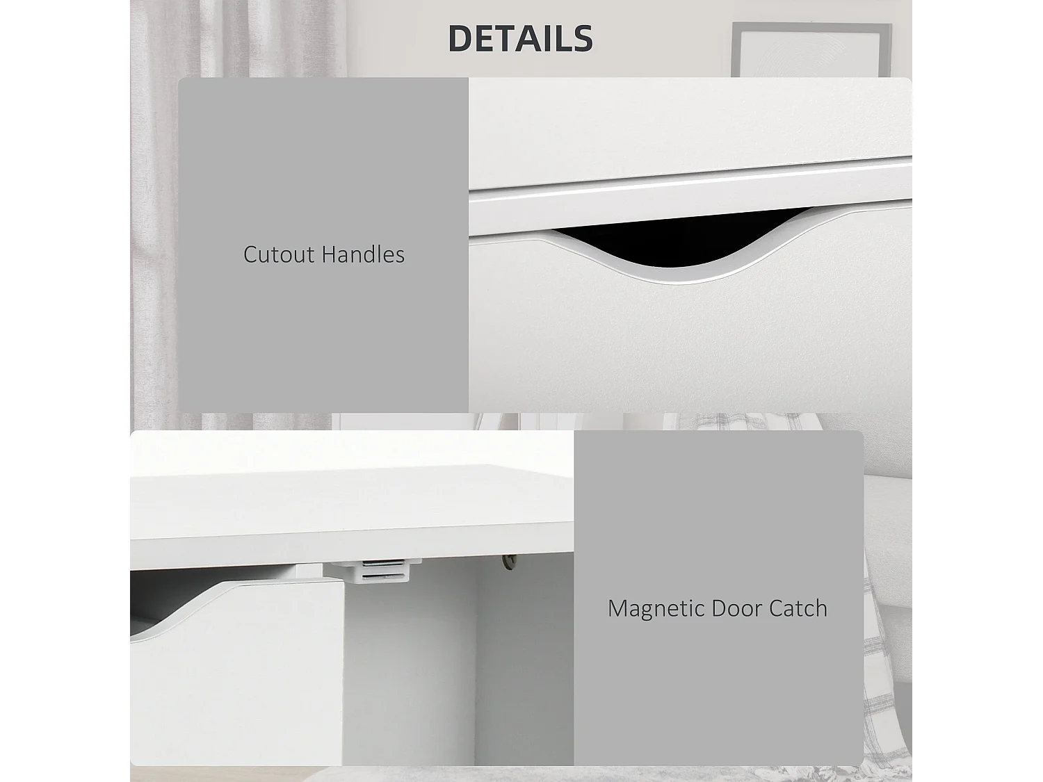 Sopake White Freestanding Storage Cabinet with 4 Drawers and Lower Cupboard