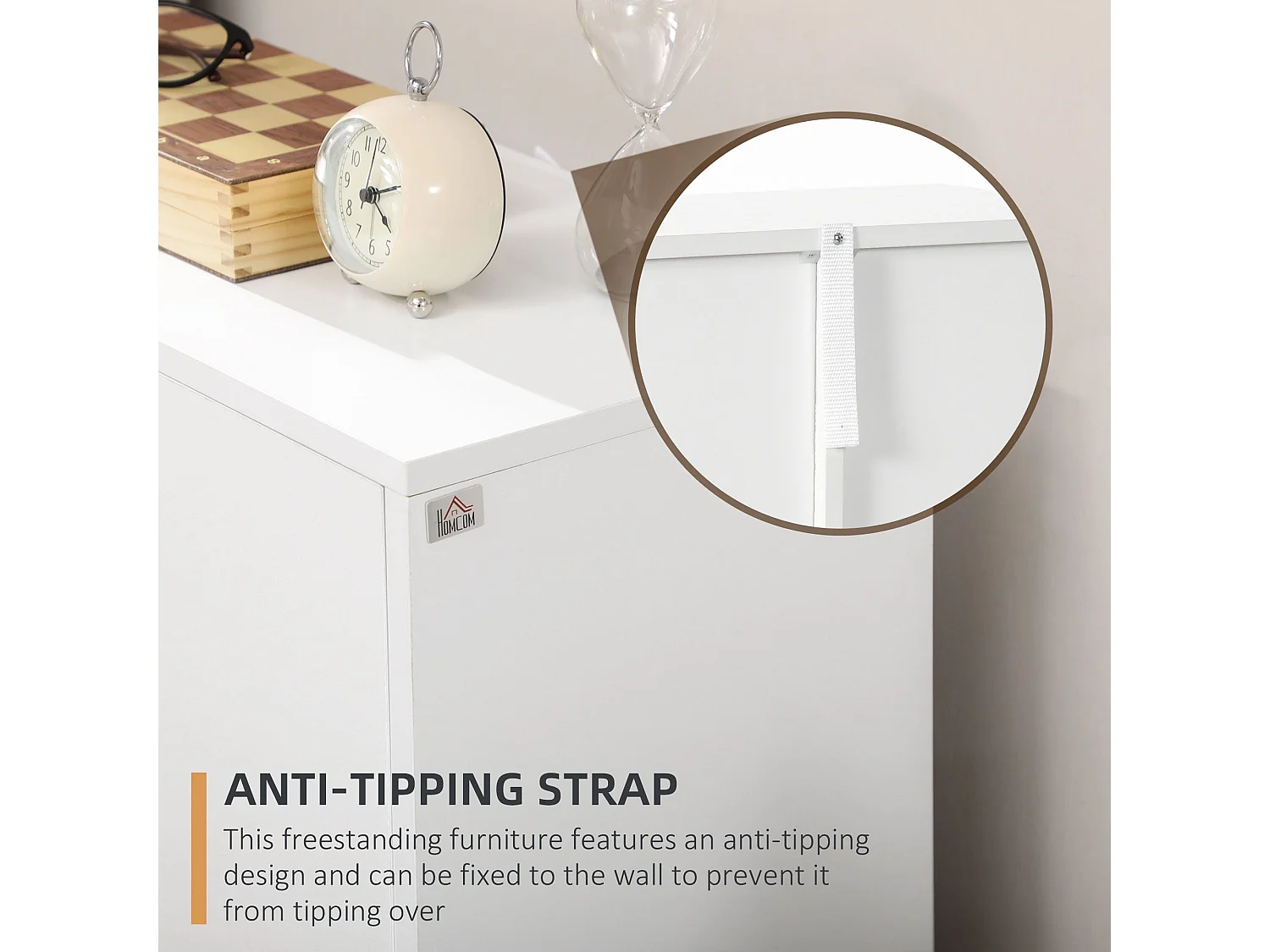 Sopake White Freestanding Storage Cabinet with 4 Drawers and Lower Cupboard