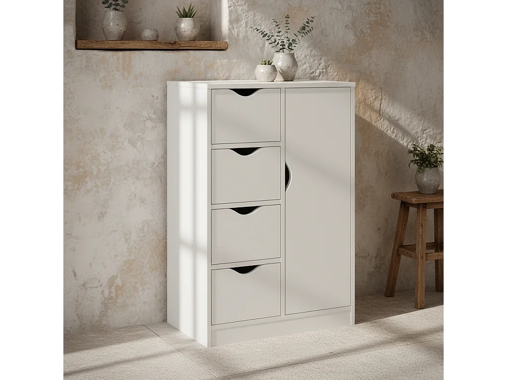 Sopake White Freestanding Storage Cabinet with 4 Drawers and Lower Cupboard