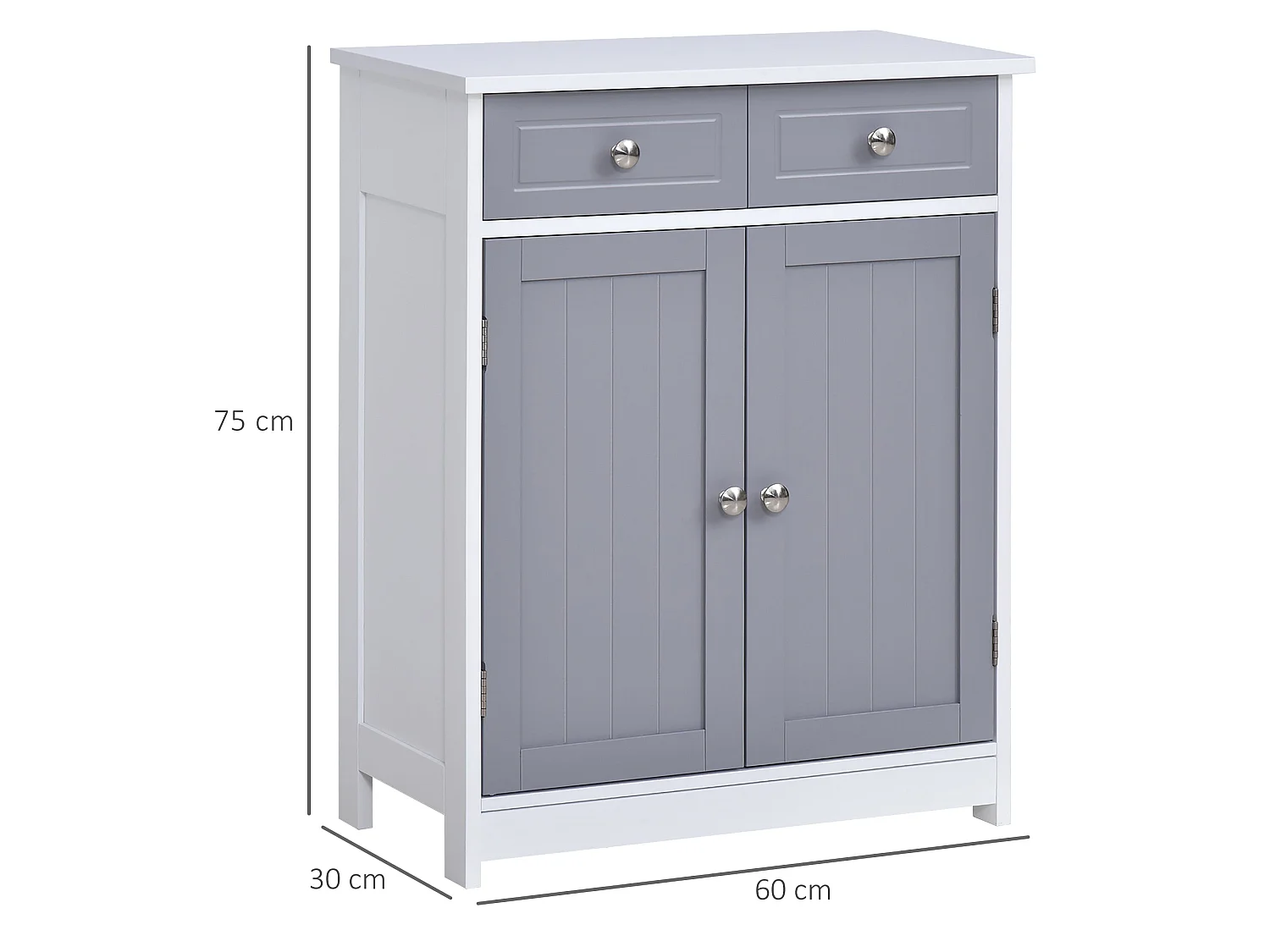 Lufili Freestanding Bathroom Storage Unit 2 Drawers and Cupboard Grey and White