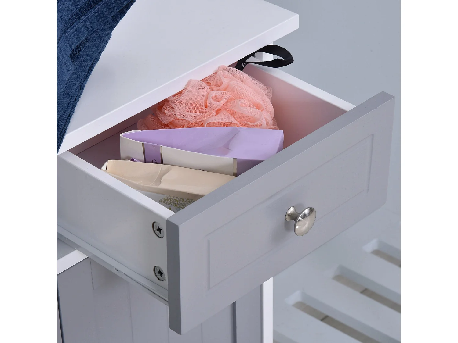Lufili Freestanding Bathroom Storage Unit 2 Drawers and Cupboard Grey and White
