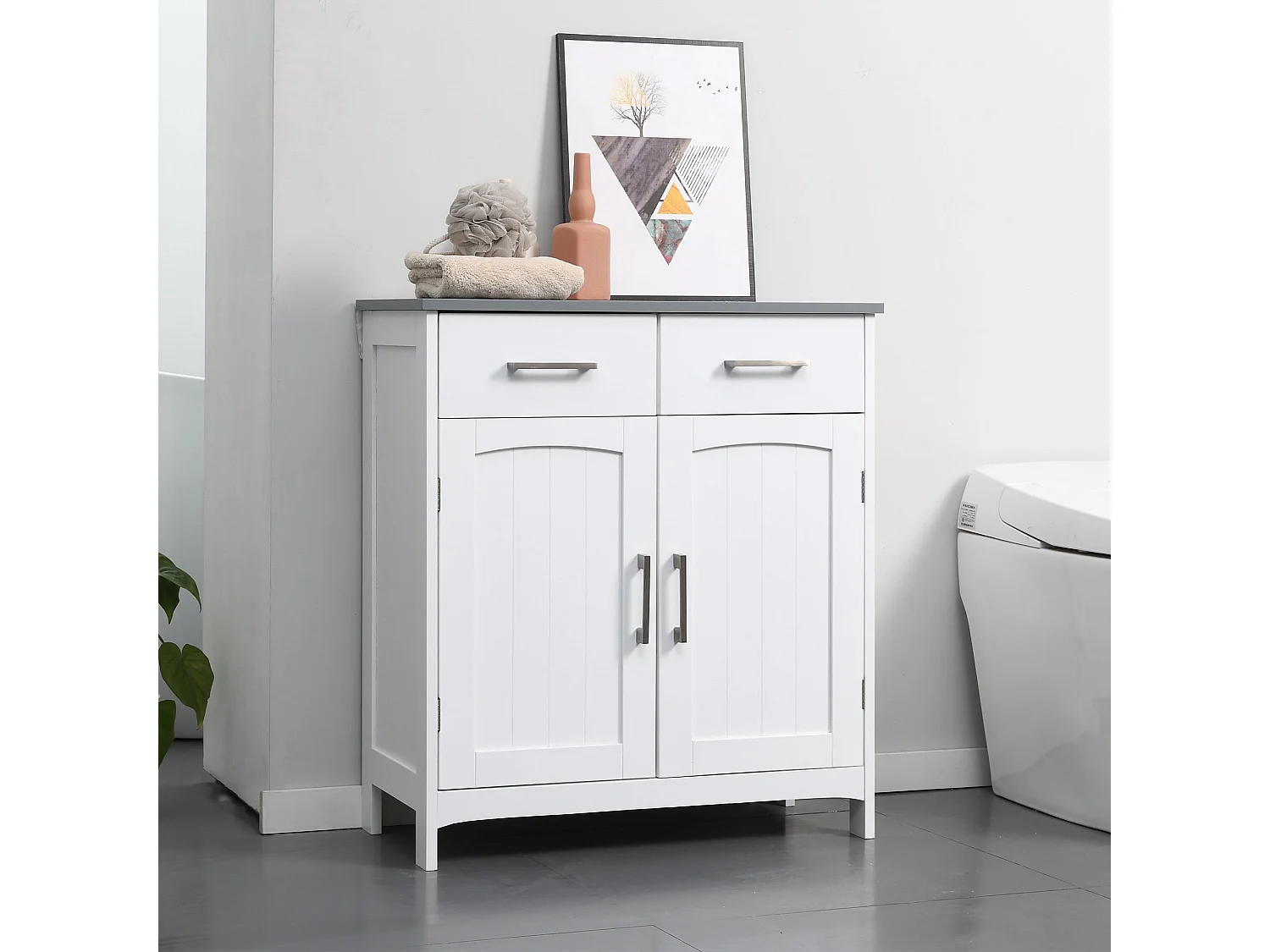 Tova White Bathroom Cabinet 2 Drawers Double Doors Adjustable Shelves