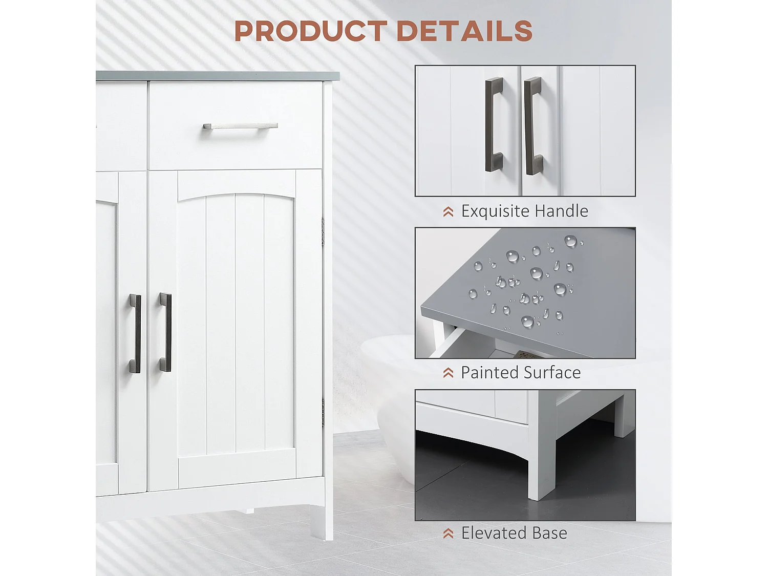 Tova White Bathroom Cabinet 2 Drawers Double Doors Adjustable Shelves