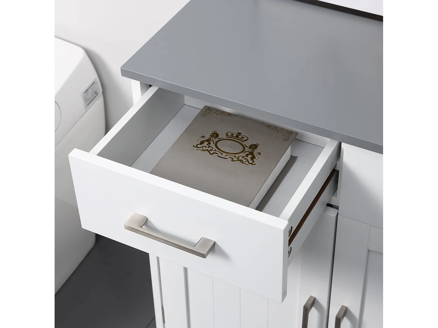 Tova White Bathroom Cabinet 2 Drawers Double Doors Adjustable Shelves