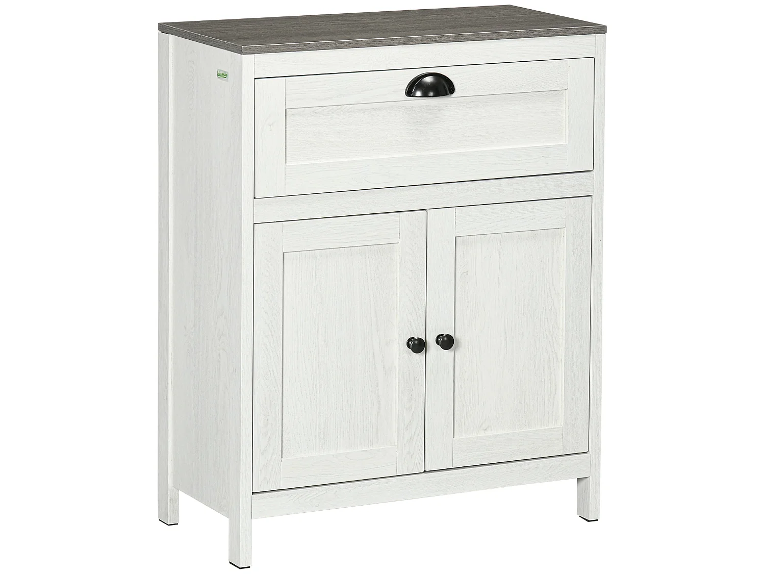 Sunoli Antique White and Grey Freestanding Bathroom Cabinet Drawer Double Doors Adjustable Shelves
