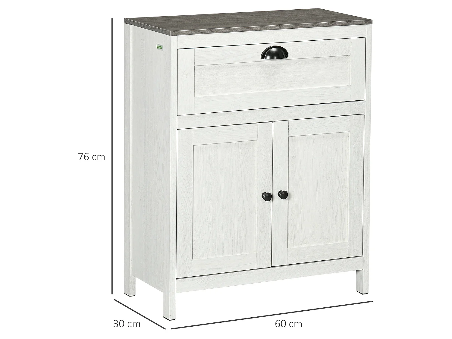 Sunoli Antique White and Grey Freestanding Bathroom Cabinet Drawer Double Doors Adjustable Shelves