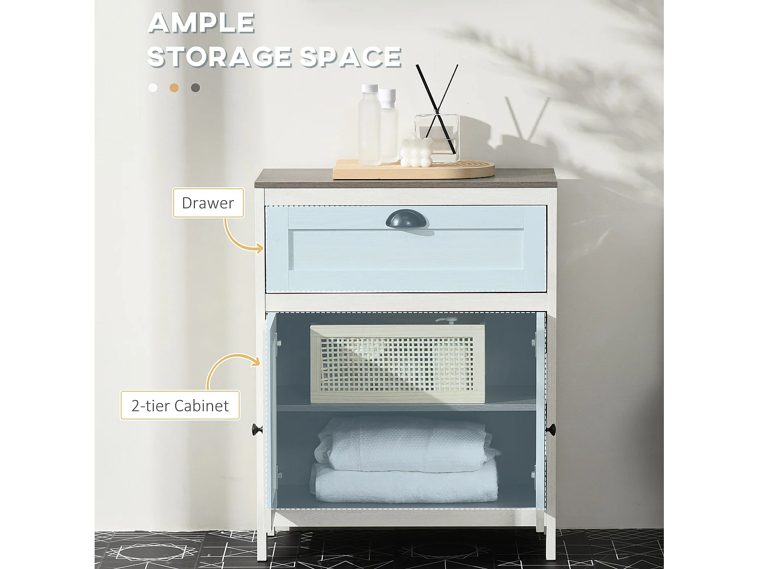 Sunoli Antique White and Grey Freestanding Bathroom Cabinet Drawer Double Doors Adjustable Shelves