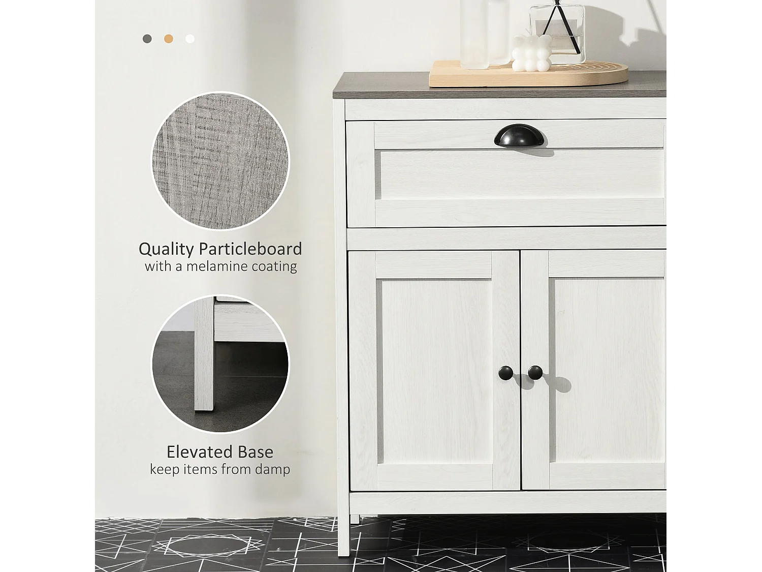 Sunoli Antique White and Grey Freestanding Bathroom Cabinet Drawer Double Doors Adjustable Shelves