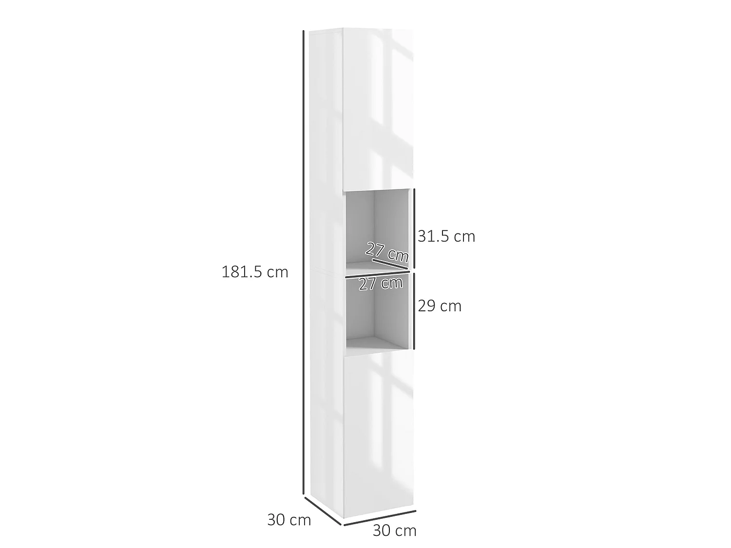 Yoco High Gloss White Freestanding Bathroom Storage Cabinet Slim 181.5cm with Doors and Adjustable Shelves