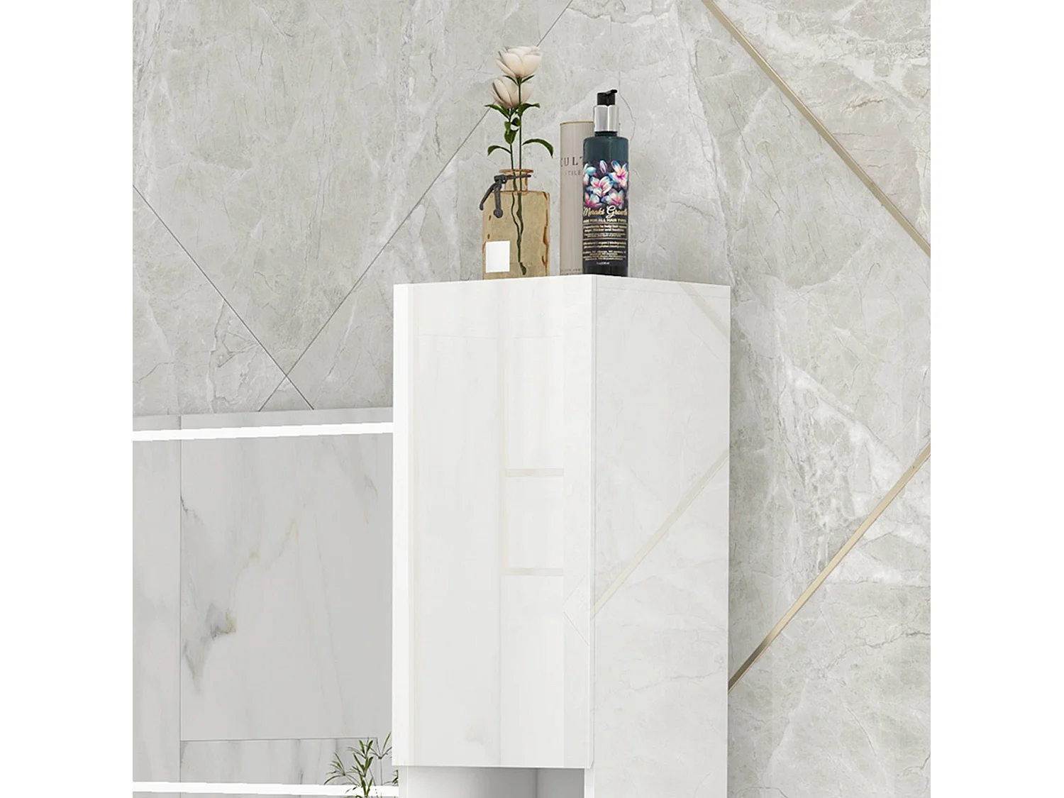 Yoco High Gloss White Freestanding Bathroom Storage Cabinet Slim 181.5cm with Doors and Adjustable Shelves