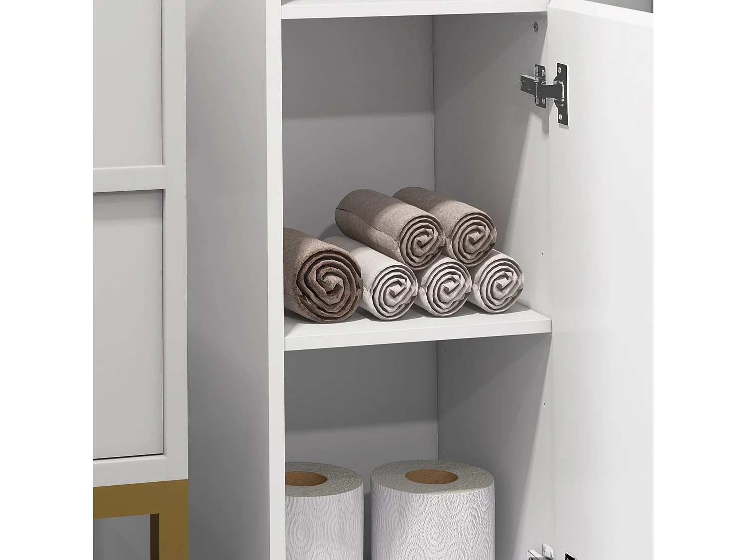 Yoco High Gloss White Freestanding Bathroom Storage Cabinet Slim 181.5cm with Doors and Adjustable Shelves