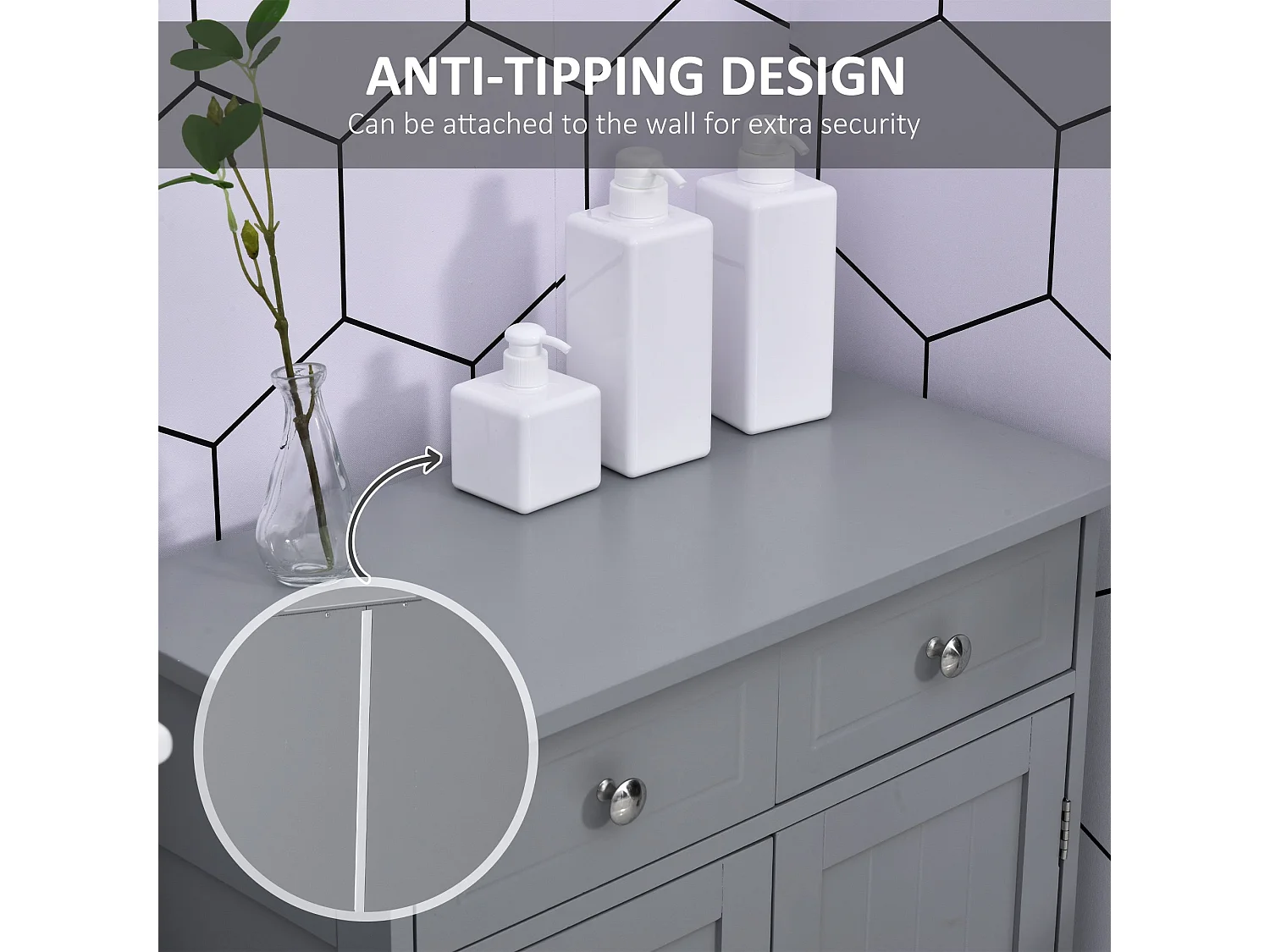 Letare Freestanding Bathroom Cabinet 2 Drawers and Cupboard Grey 75x60x30cm